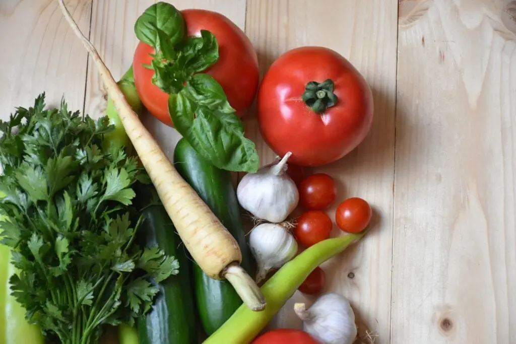 Fresh vegetables on wooden background